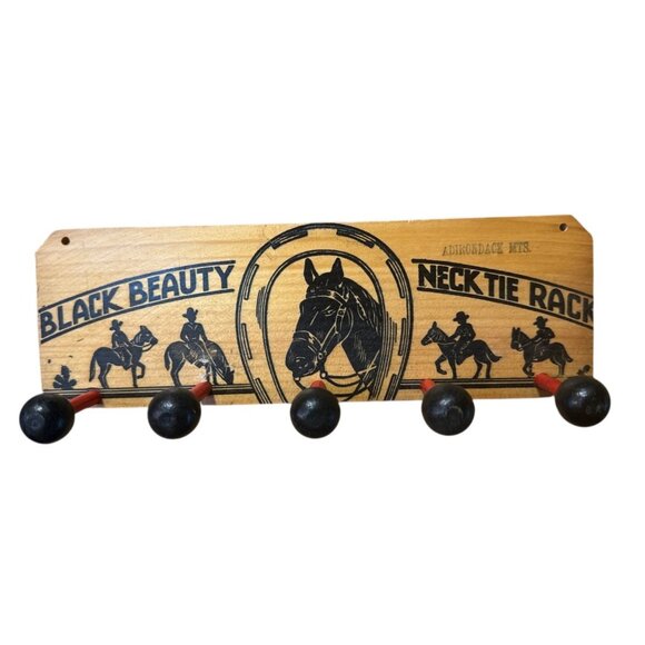 Handmade Other - Vintage Black Beauty Neck Tie,Hat,Coat Rack 5 Peg Wooden Souvenir 10" x 3.25"